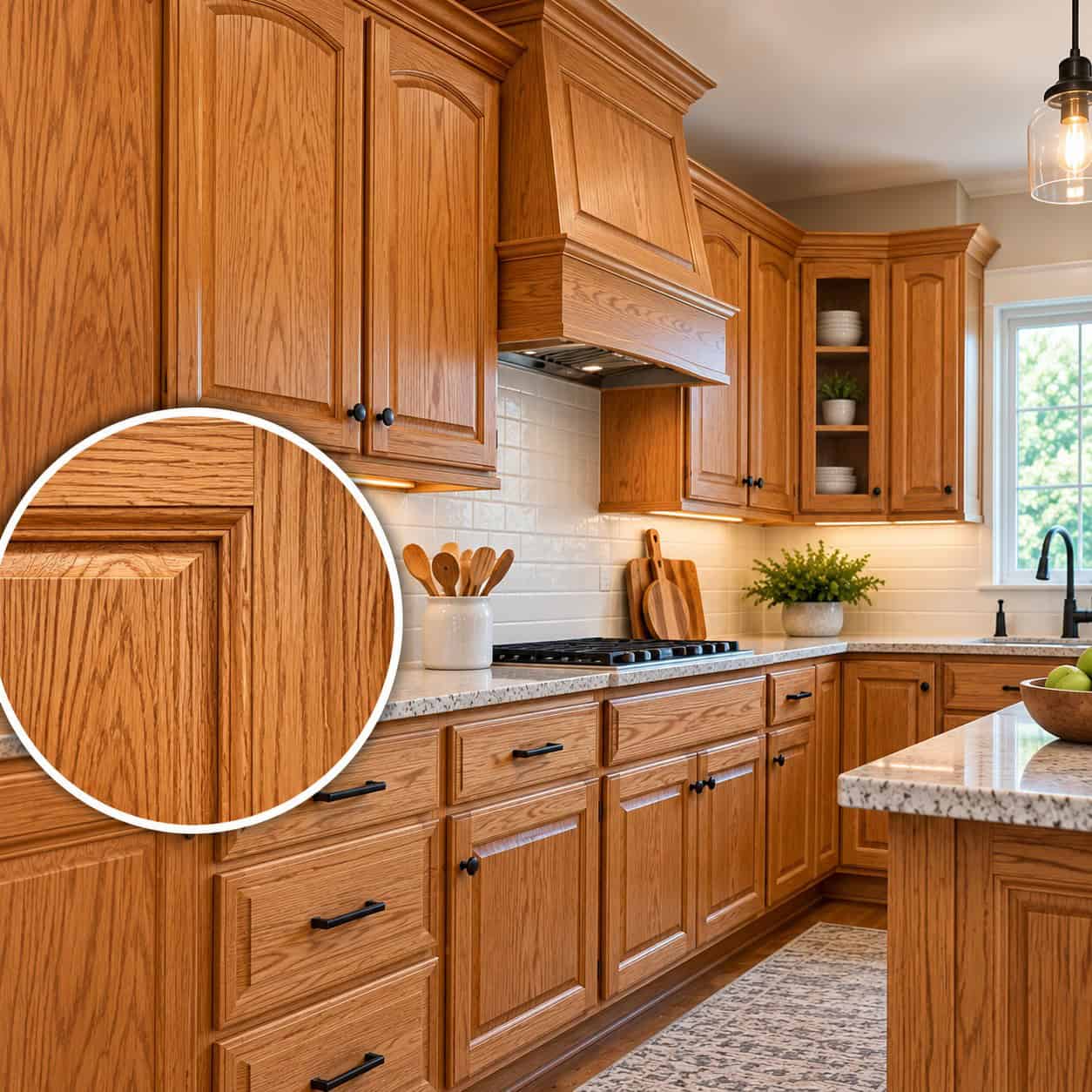 Oak Cabinets Oak kitchen cabinets with visible wood grain suitable for professional cabinet painting