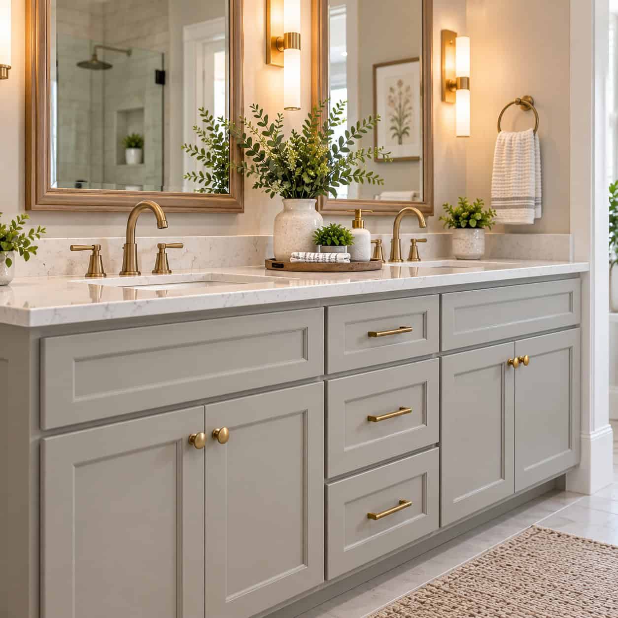 Bathroom Vanities Painted bathroom vanity with new cabinet finish and updated hardware