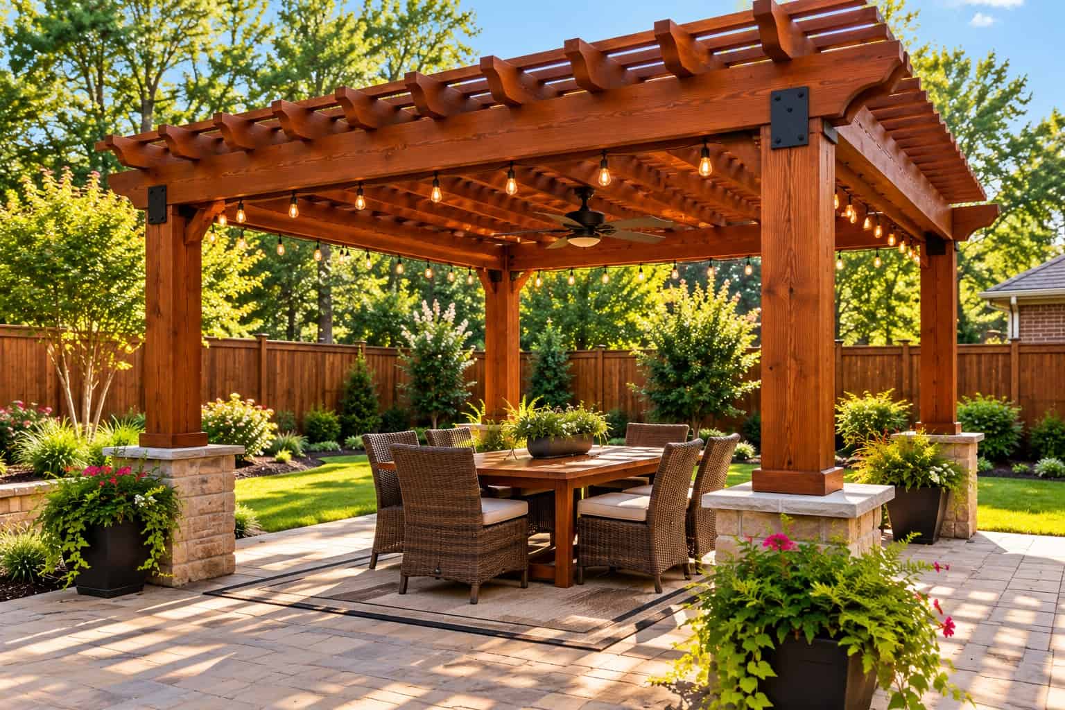 Stained backyard pergola